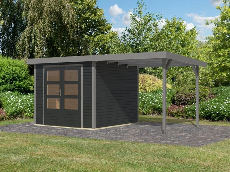 Karibu Hybrid Gartenhaus Jupiter 3,5 C anthrazit/graualuminium, inkl. 2,35 m Anbaudach