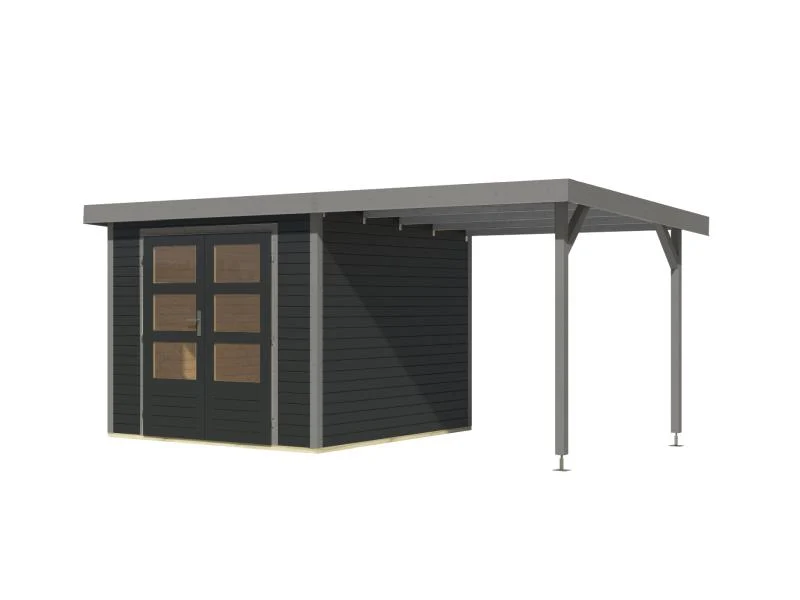 Karibu Hybrid Gartenhaus Jupiter 3,5 C anthrazit/graualuminium, inkl. 2,35 m Anbaudach