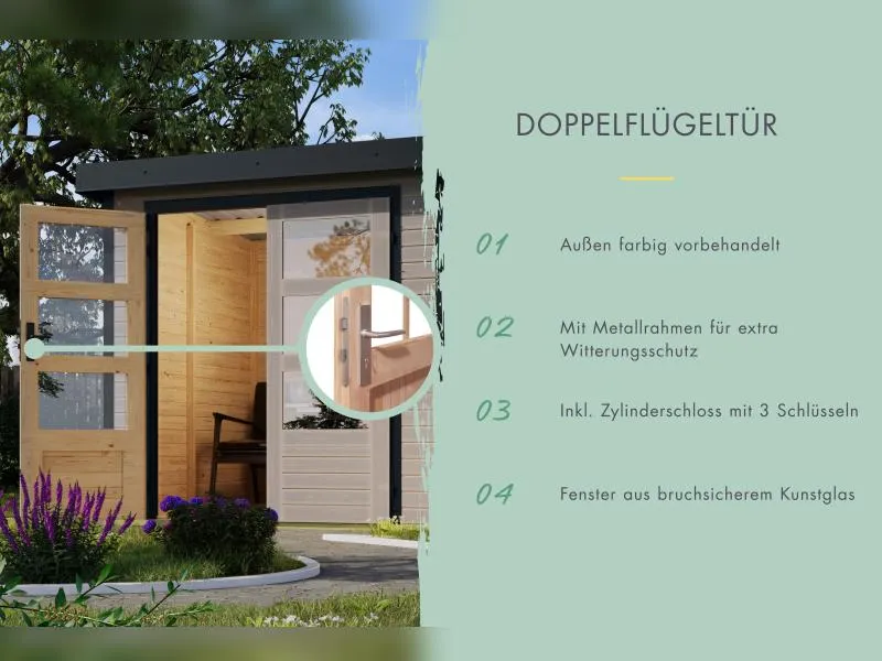Karibu Hybrid Gartenhaus Jupiter 3,5 D wassergrau/graualuminium, inkl. 2,35 m Anbaudach