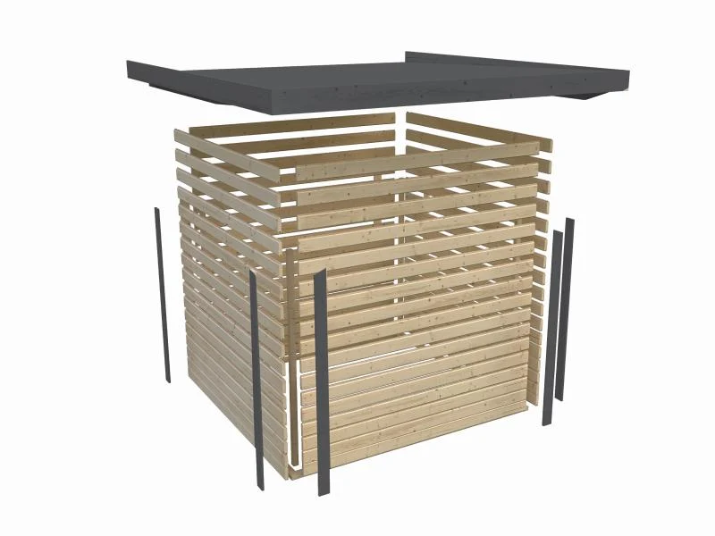 Karibu Hybrid Gartenhaus Jupiter 3,5 D wassergrau/anthrazit, inkl. 2,35 m Anbaudach