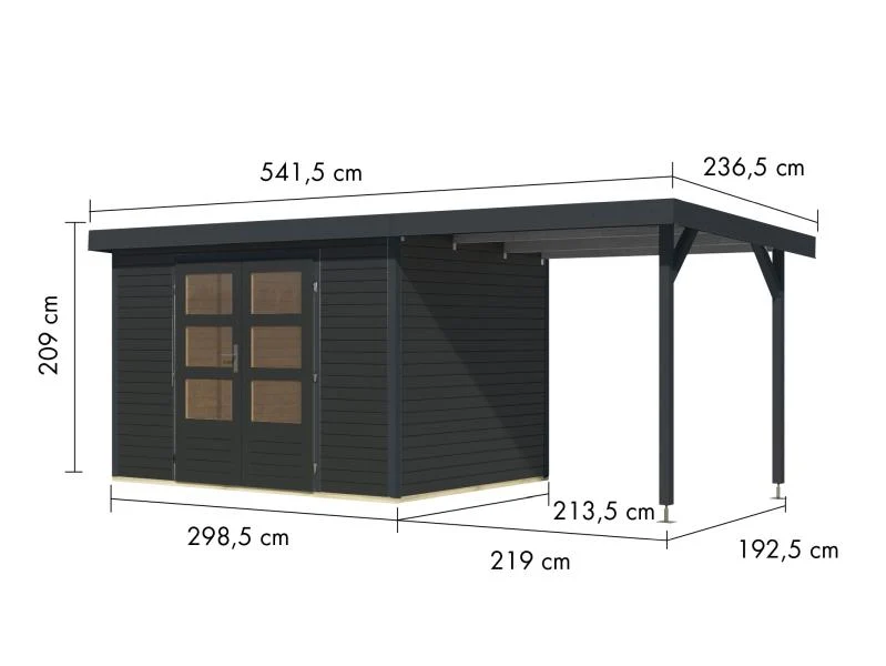 Karibu Hybrid Gartenhaus Jupiter 4 C anthrazit/anthrazit, inkl. 2,35 m Anbaudach