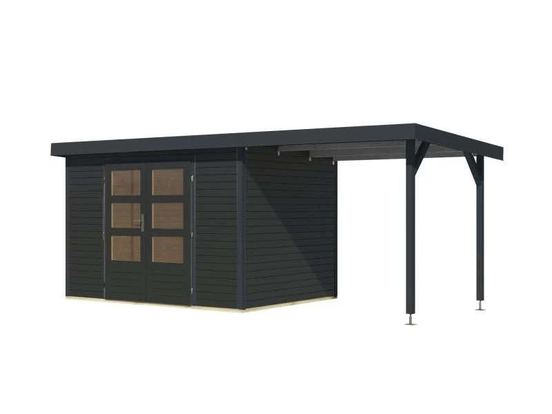 Karibu Hybrid Gartenhaus Jupiter 4 C anthrazit/anthrazit, inkl. 2,35 m Anbaudach