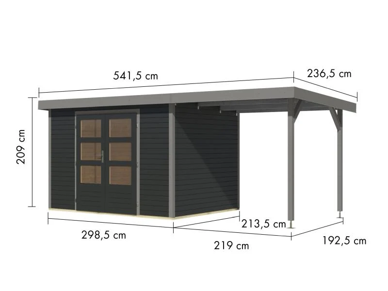 Karibu Hybrid Gartenhaus Jupiter 4 C anthrazit/graualuminium, inkl. 2,35 m Anbaudach