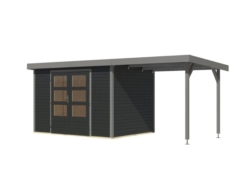 Karibu Hybrid Gartenhaus Jupiter 4 C anthrazit/graualuminium, inkl. 2,35 m Anbaudach