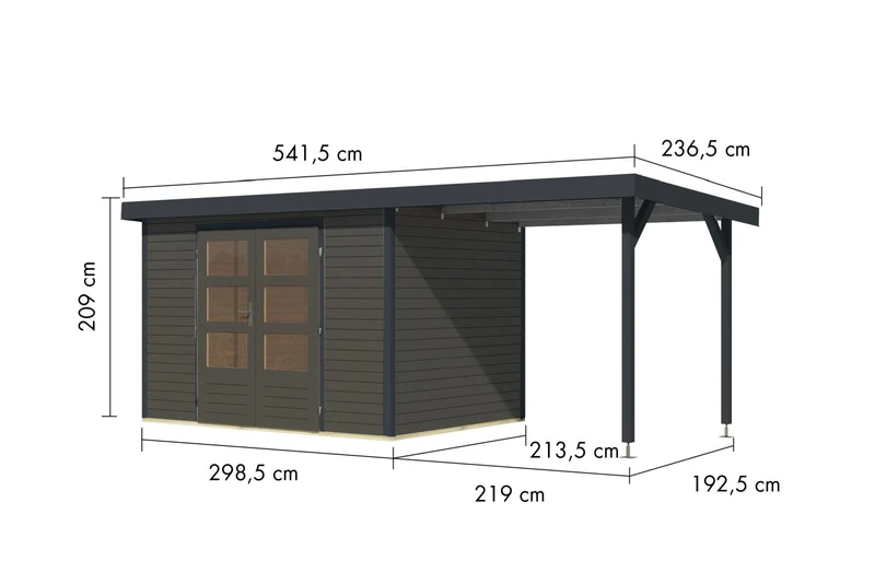 Karibu Hybrid Gartenhaus Jupiter 4 B terragrau/anthrazit, inkl. 2,35 m Anbaudach