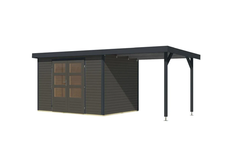 Karibu Hybrid Gartenhaus Jupiter 4 B terragrau/anthrazit, inkl. 2,35 m Anbaudach