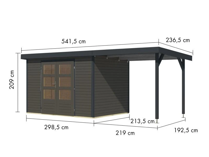Karibu Hybrid Gartenhaus Jupiter 4 B terragrau/anthrazit, inkl. 2,35 m Anbaudach