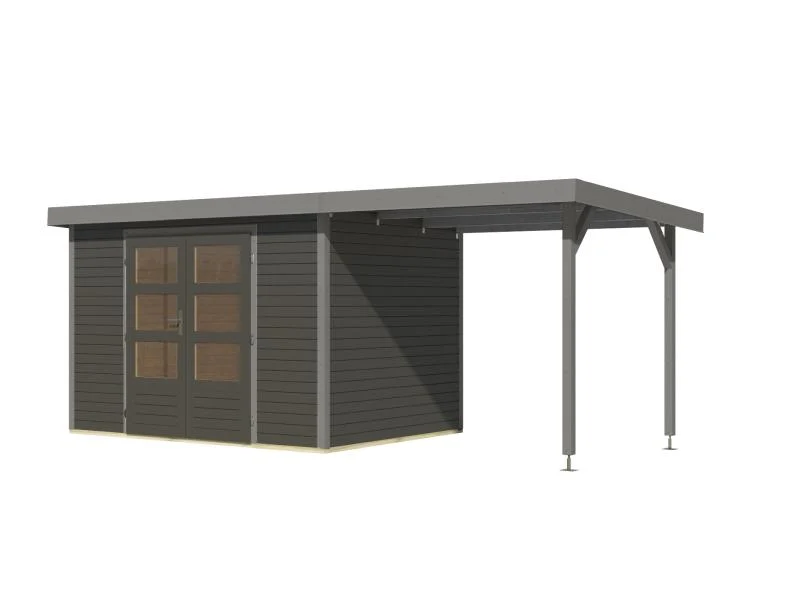 Karibu Hybrid Gartenhaus Jupiter 4 B terragrau/graualuminium, inkl. 2,35 m Anbaudach