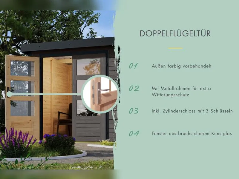 Karibu Hybrid Gartenhaus Jupiter 4 B terragrau/graualuminium, inkl. 2,35 m Anbaudach