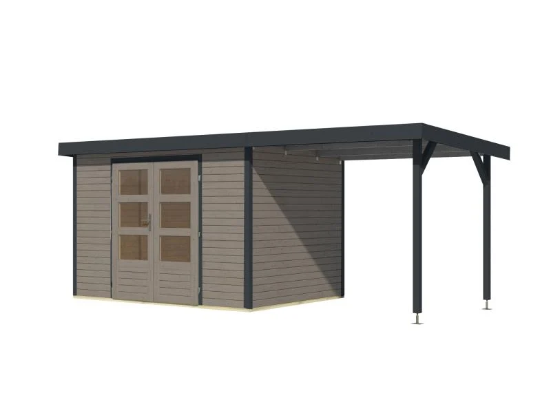 Karibu Hybrid Gartenhaus Jupiter 4 D wassergrau/anthrazit, inkl. 2,35 m Anbaudach