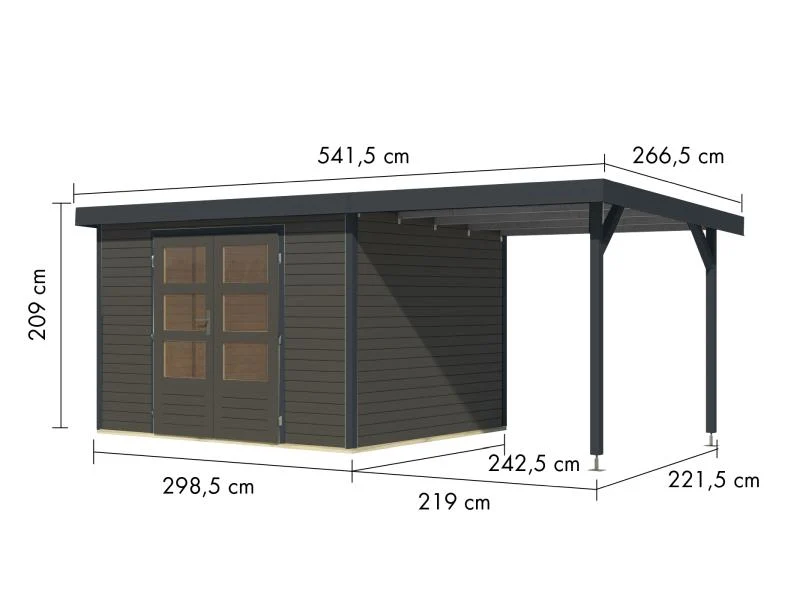 Karibu Hybrid Gartenhaus Jupiter 5 B terragrau/anthrazit, inkl. 2,35 m Anbaudach