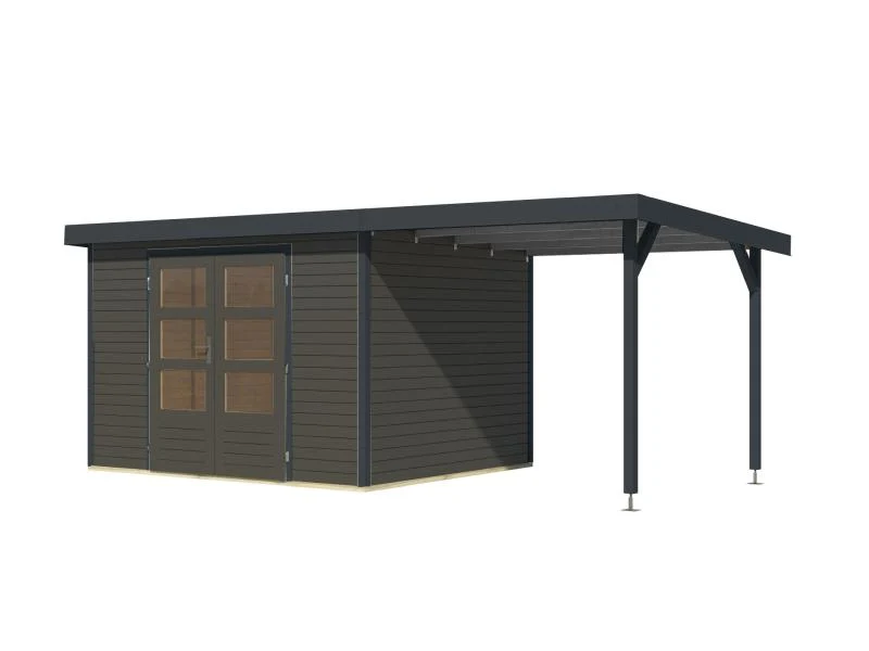 Karibu Hybrid Gartenhaus Jupiter 5 B terragrau/anthrazit, inkl. 2,35 m Anbaudach