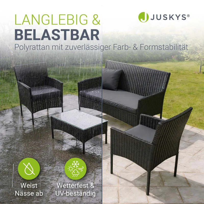 B-Ware Polyrattan Gartenmöbelset Fort Myers 4-teiliges Möbelset für Terrasse schwarz