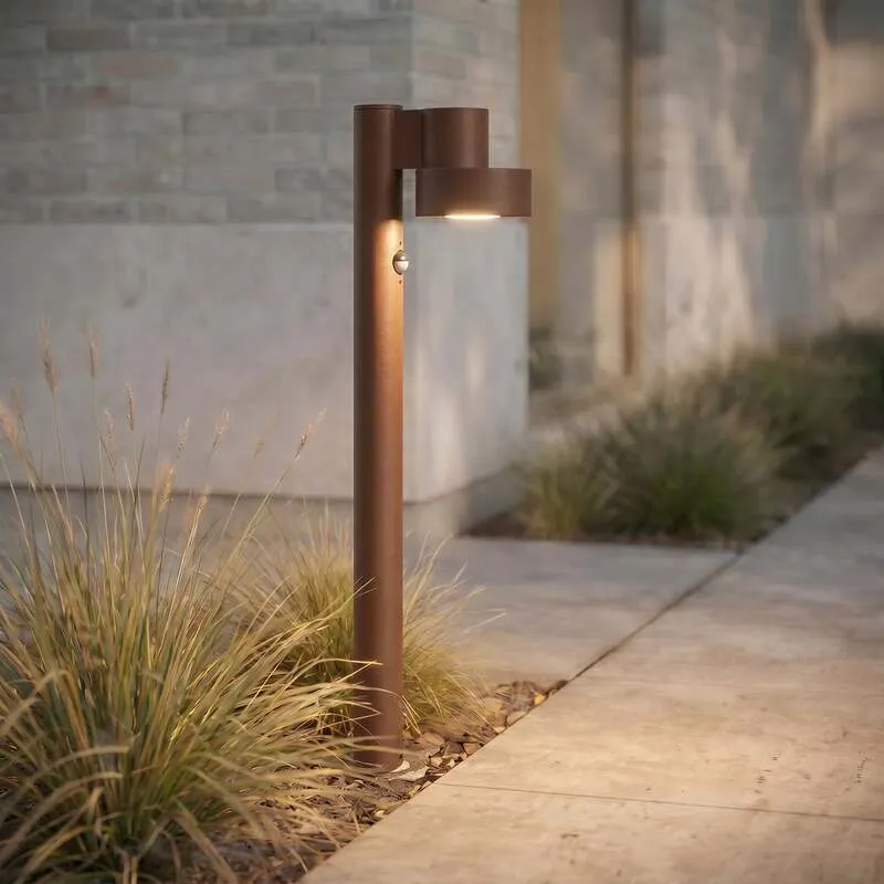 B-Ware Lucande Wegeleuchte Elune LED Gartenlampe mit Bewegungsmelder braun 77cm IP44
