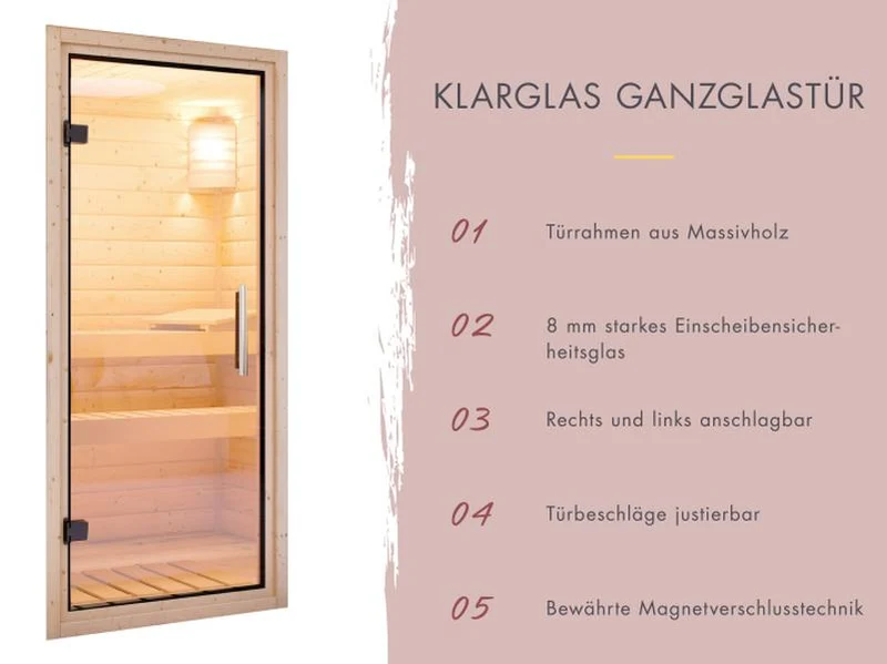 Karibu Saunahaus Miramar natur, ohne Ofen, inkl. Vorraum, 73 mm