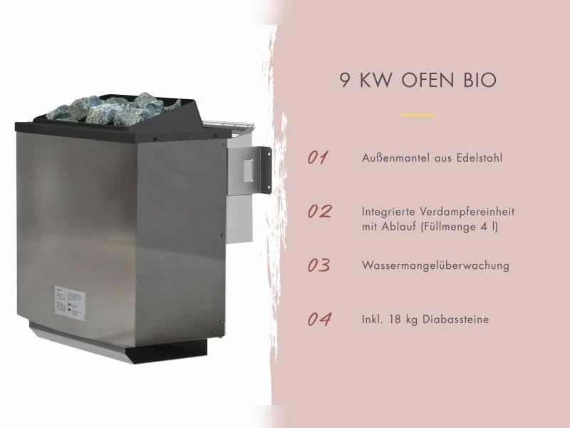Karibu Saunahaus Angkor 2, 38 mm naturbelassen -inkl. 9 kW Bioofen ext. Steuerung-