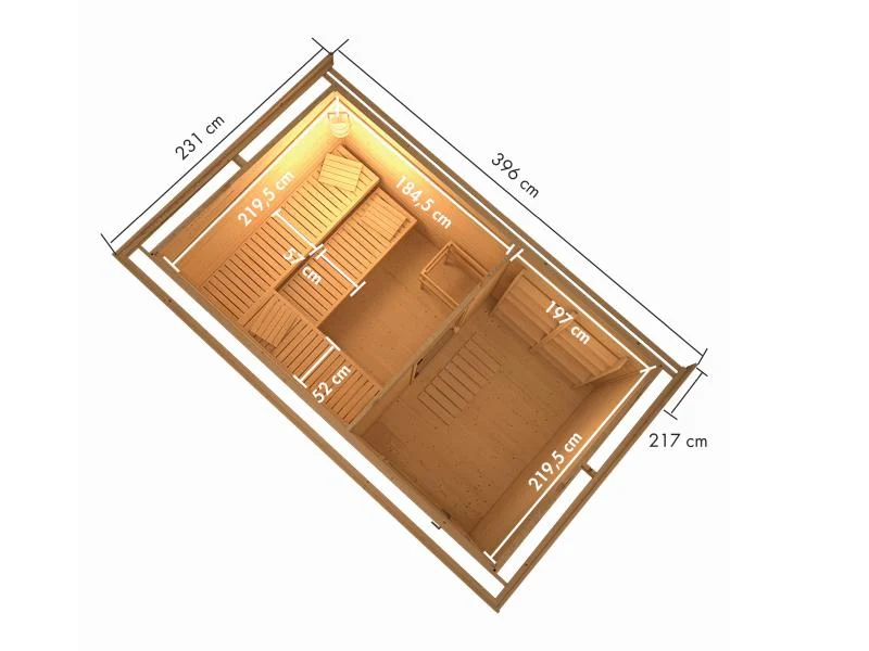 Karibu Saunahaus Hytti 6, inkl. 9 kW Ofen ext. Steuerung -mit Iso-Tür- terragrau, 38 mm
