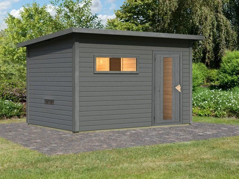 Karibu Saunahaus Hytti 6 38 mm - mit Iso-Tür, terragrau