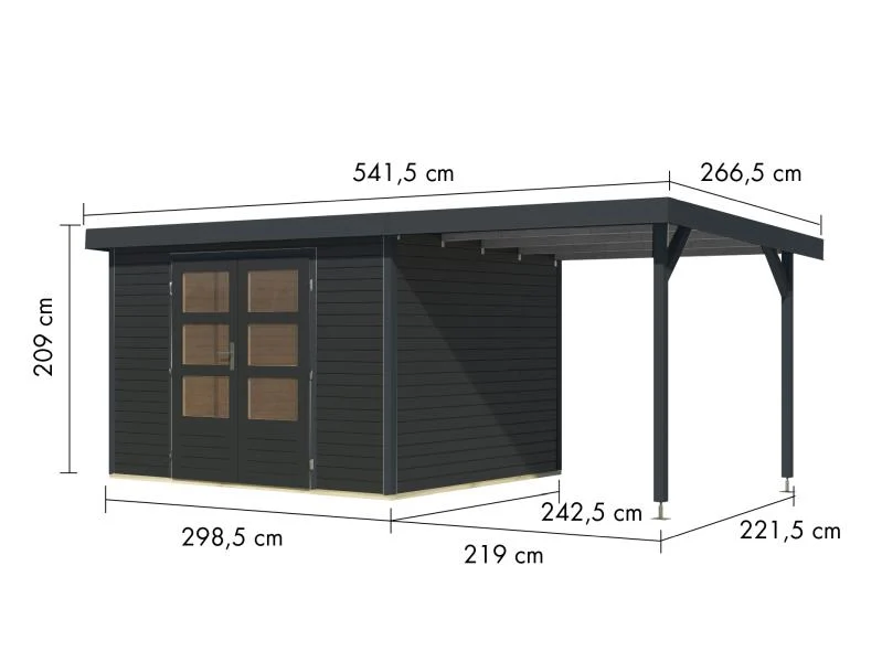 Karibu Hybrid Gartenhaus Jupiter 5 C anthrazit/anthrazit, inkl. 2,35 m Anbaudach