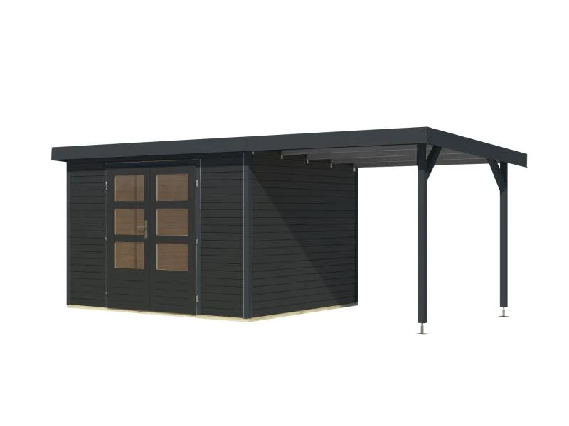 Karibu Hybrid Gartenhaus Jupiter 5 C anthrazit/anthrazit, inkl. 2,35 m Anbaudach
