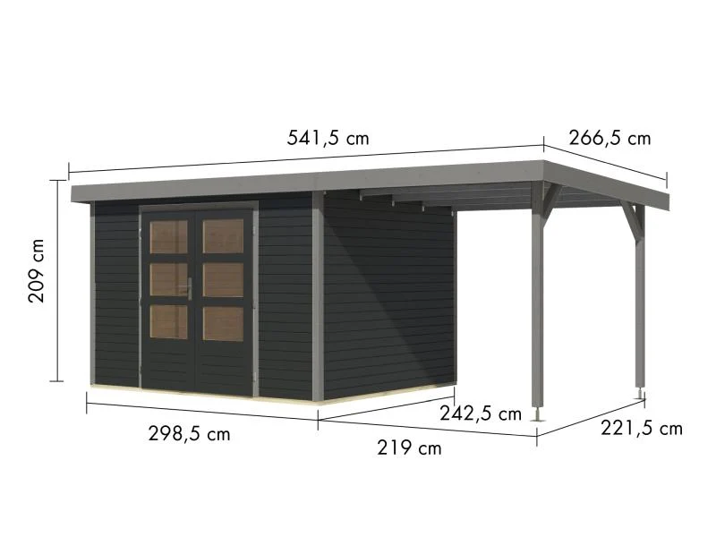 Karibu Hybrid Gartenhaus Jupiter 5 C anthrazit/graualuminium, inkl. 2,35 m Anbaudach