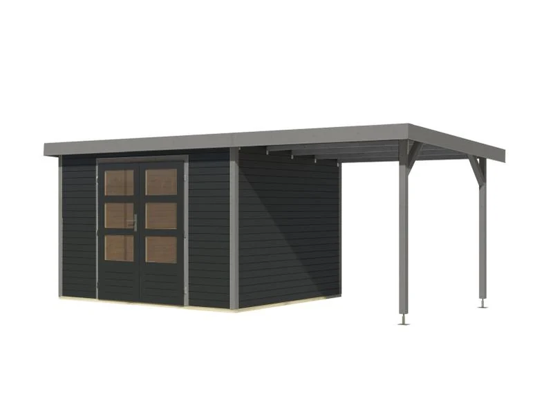 Karibu Hybrid Gartenhaus Jupiter 5 C anthrazit/graualuminium, inkl. 2,35 m Anbaudach