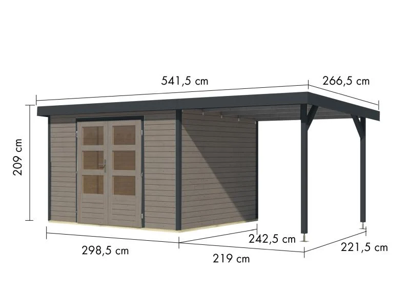 Karibu Hybrid Gartenhaus Jupiter 5 D wassergrau/anthrazit, inkl. 2,35 m Anbaudach