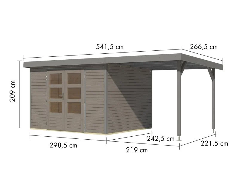 Karibu Hybrid Gartenhaus Jupiter 5 D wassergrau/graualuminium, inkl. 2,35 m Anbaudach