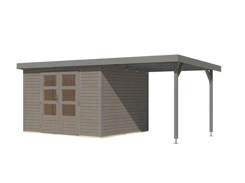 Karibu Hybrid Gartenhaus Jupiter 5 D wassergrau/graualuminium, inkl. 2,35 m Anbaudach