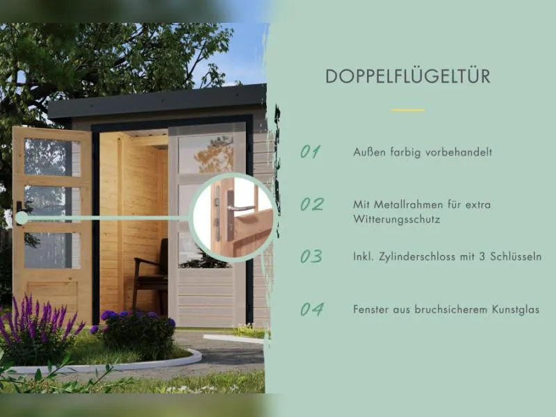 Karibu Hybrid Gartenhaus Jupiter 5 D wassergrau/graualuminium, inkl. 2,35 m Anbaudach