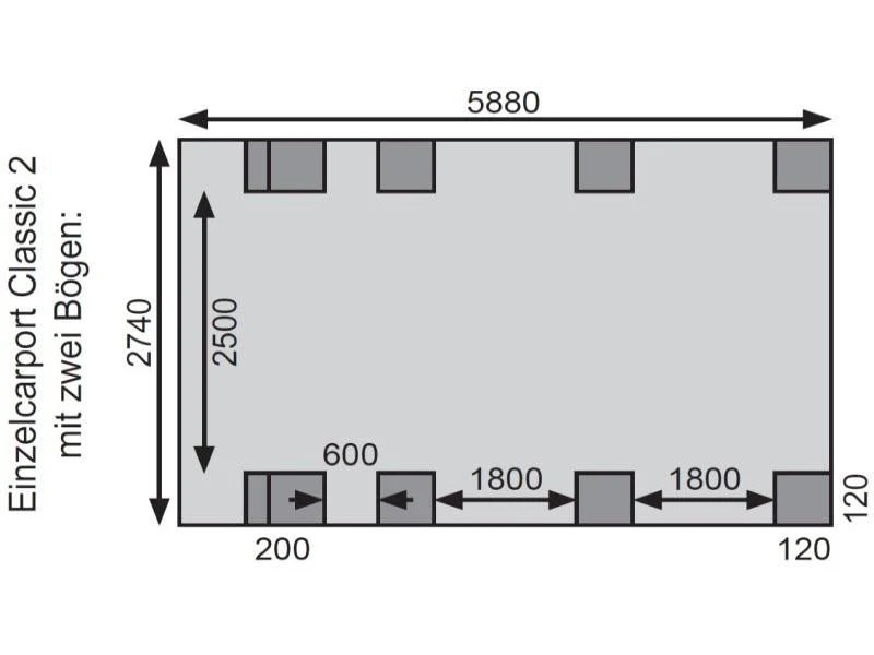 Karibu Carport Classic Einzel 2 mit 2 Einfahrtsbögen kdi