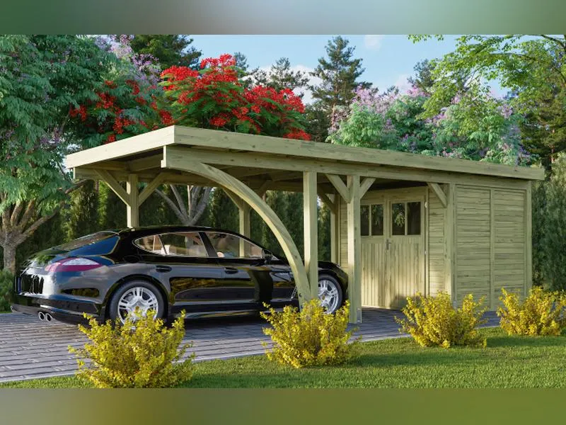 Karibu Carport Classic Einzel 2 mit 1 Einfahrtsbogen kdi
