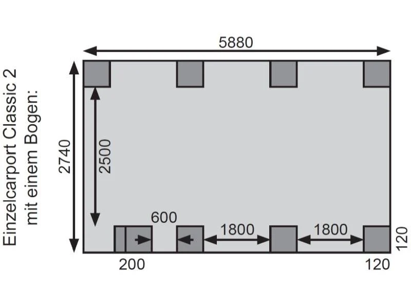 Karibu Carport Classic Einzel 2 mit 1 Einfahrtsbogen kdi