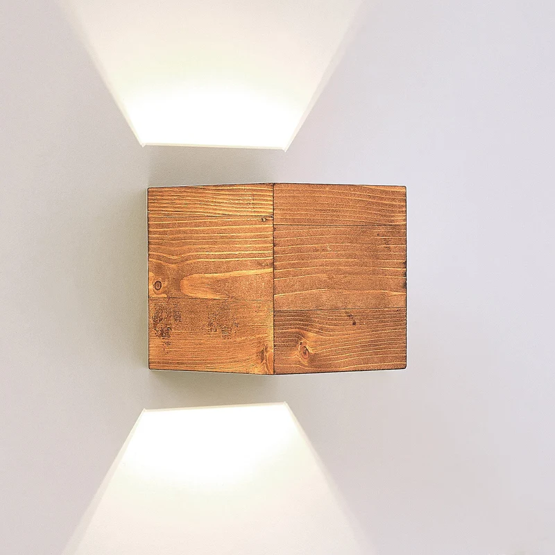 B-Ware Lindby LED-Wandleuchte Wandlampe Benicio Leuchte Lampe Holz eckig 11 cm