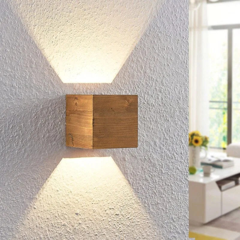 B-Ware Lindby LED-Wandleuchte Wandlampe Benicio Leuchte Lampe Holz eckig 11 cm