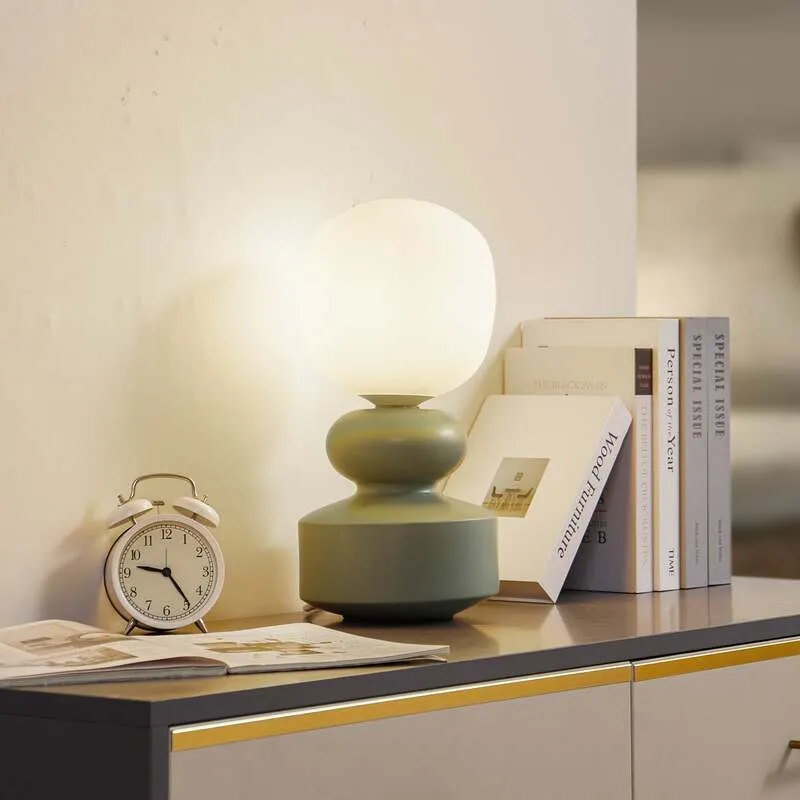B-Ware Lucande Tischleuchte Fidelo LED Lampe Tischlampe Leuchte grün weiß 38cm Glas