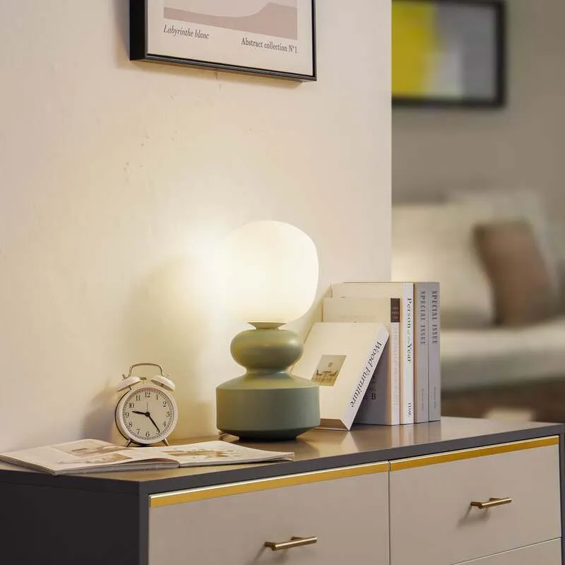 B-Ware Lucande Tischleuchte Fidelo LED Lampe Tischlampe Leuchte grün weiß 38cm Glas