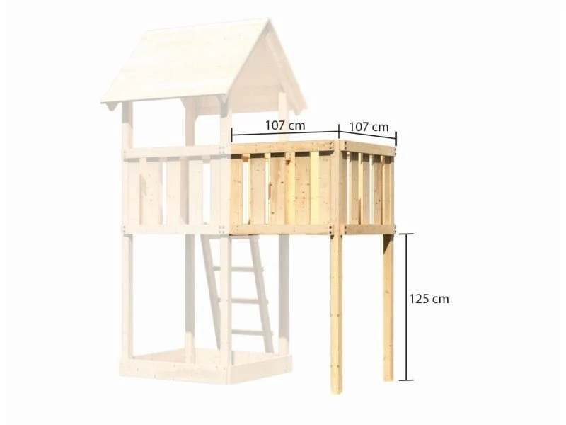 Karibu Spielturm Lotti natur mit Anbauplattform, Kletterwand und Rutsche rot