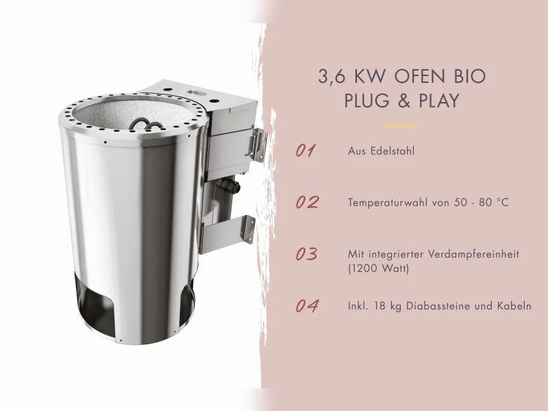 Karibu Sauna Irava 3 inkl. 3,6 kW Bioofen ext. Steuerung