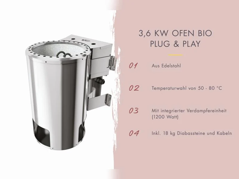 Karibu Sauna Irava 3 inkl. 3,6 kW Bioofen ext. Steuerung