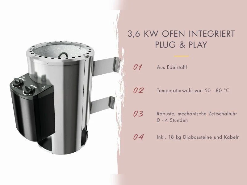 Karibu Sauna Irava 3 inkl. 3,6 kW Ofen integr. Steuerung