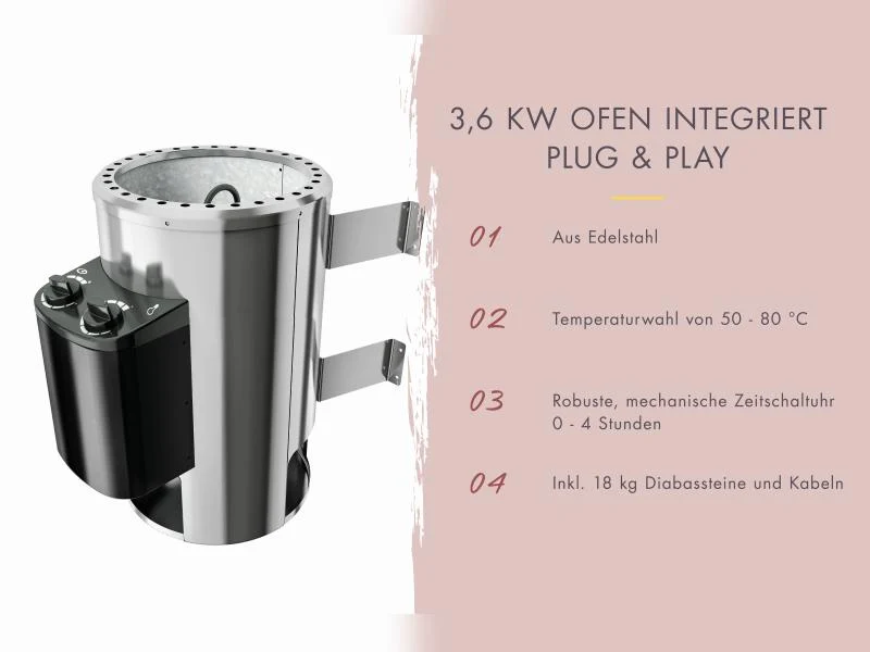 Karibu Sauna Irava 3 inkl. 3,6 kW Ofen integr. Steuerung