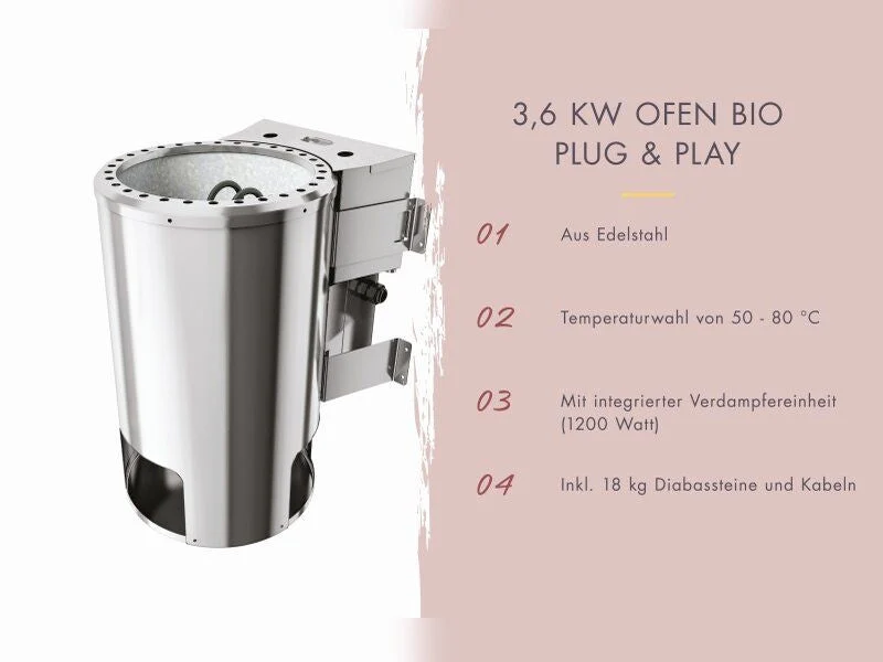 Karibu Sauna Irava 2 inkl. 3,6 kW Bioofen ext. Steuerung