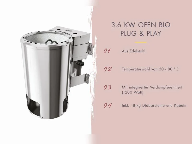 Karibu Sauna Irava 2 inkl. 3,6 kW Bioofen ext. Steuerung