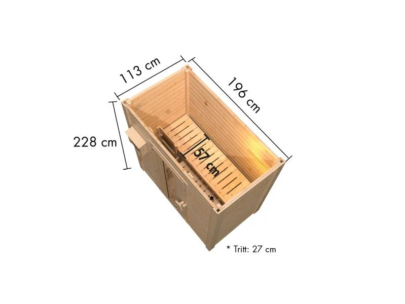 Karibu Saunahaus Hytti 0 38 mm - Ofen 9kW Bio ext. Strg. - Iso Tür naturbelassen