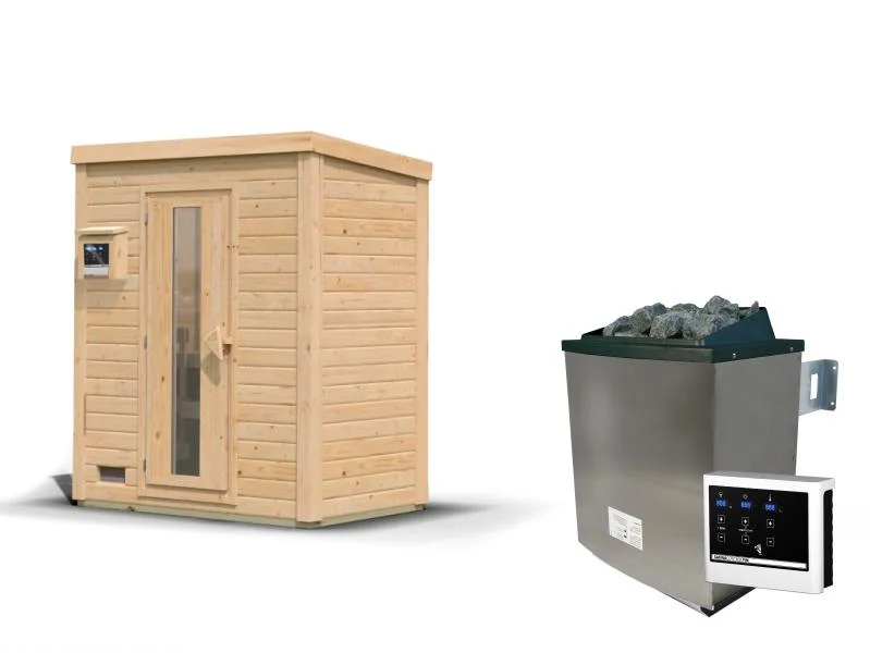 Karibu Saunahaus Hytti 0 38 mm - Ofen 9kW ext. Strg. - Iso Tür naturbelassen