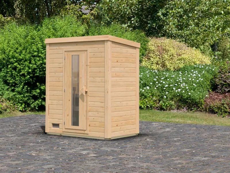 Karibu Saunahaus Hytti 0 38 mm - ohne Ofen - mit Iso-Tür naturbelassen