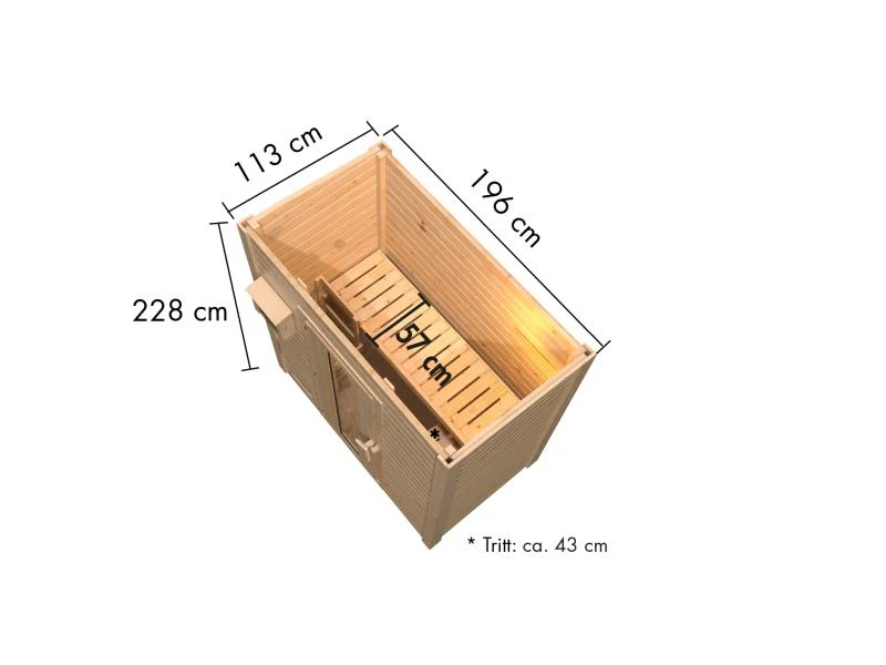 Karibu Saunahaus Hytti 0 38 mm - ohne Ofen - mit Iso-Tür naturbelassen