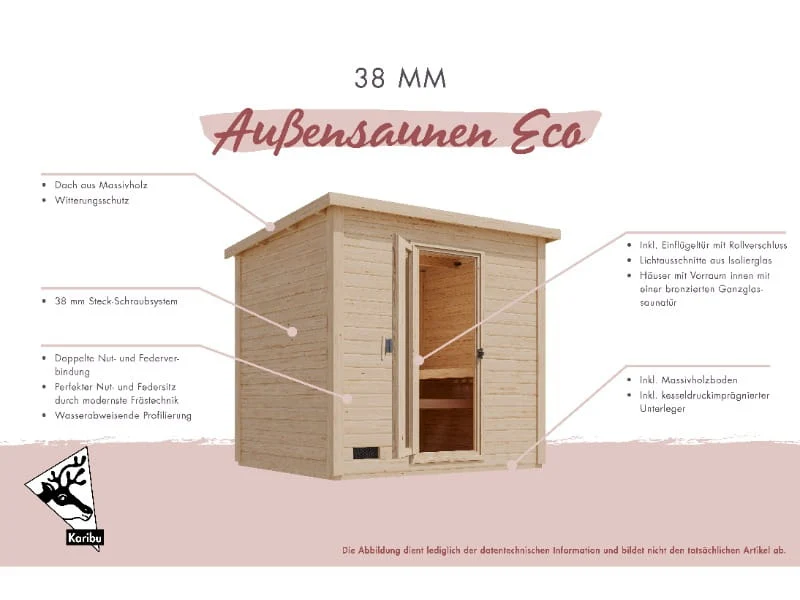 Karibu Saunahaus Hytti 0 38 mm - ohne Ofen - mit Iso-Tür naturbelassen