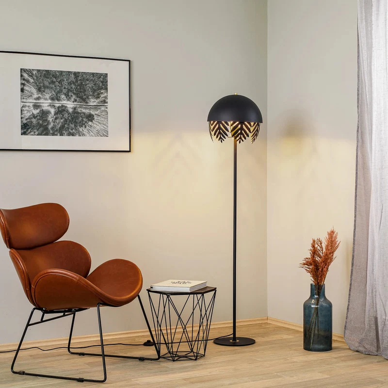 B-Ware Lucande Stehlampe Stehleuchte schwarz gold Eisen Schalter 160 cm E27 LED Leuchte